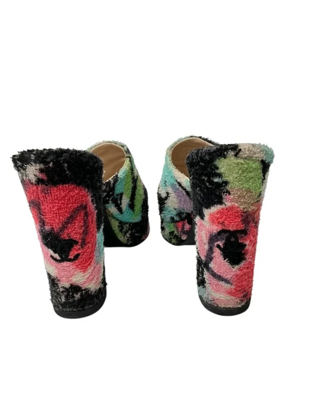CHANEL Vintage Spring Summer 1997 Floral Terry Cloth Platform Mules sz 8.5